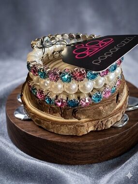 paparazzi Pink & Teal Pearl Slinky Bracelet Set
